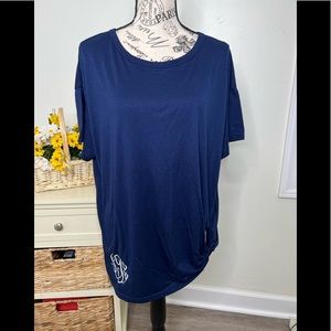 Jordann Navy Blue Top with Monogram and Tie at Bottom